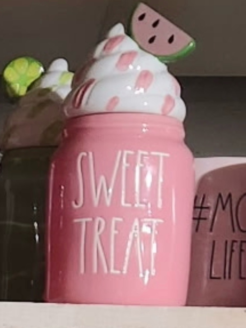 Rae Dunn Pink Ceramic 'Sweet Treat' Jar with Whipped Cream Lid